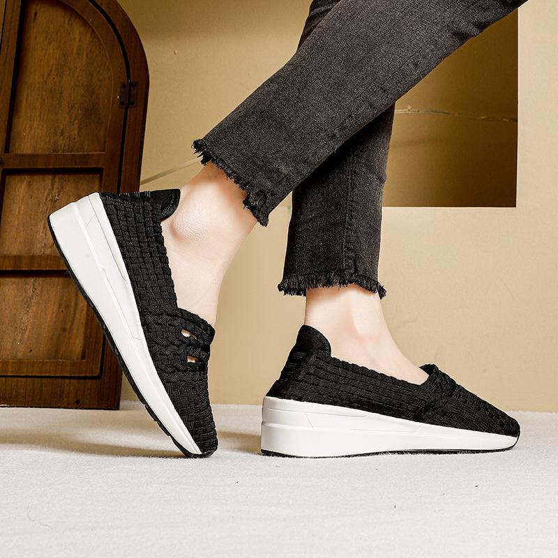 STRONGSHEN Spring Women Handmade Woven Shoes Wedge Sandals Platform Shoe Women Slip On Breathable Loafers Women Footwear