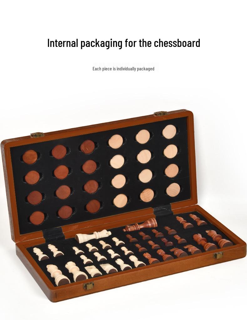 2-in-1 Wooden Folding Magnetic Chess & Checkers Board Game - Portable Tabletop Puzzle Toy