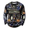 Men's Casual Knit Long Sleeve Neck T-Shirt with Halloween Print