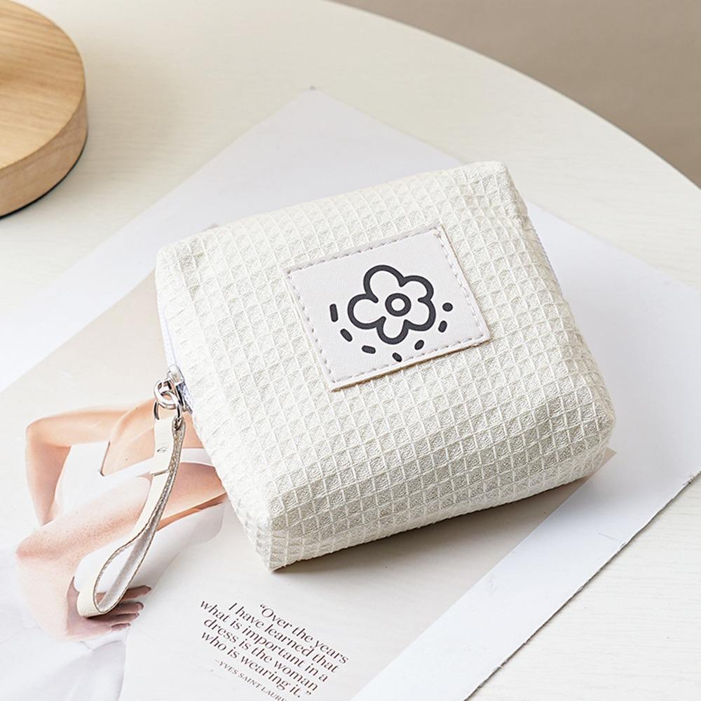 

Сумка для гигиенических прокладок с цветами, большая вместимость, маленькая сумка для хранения, портативный кошелек для монет, для женщин, девушек белый