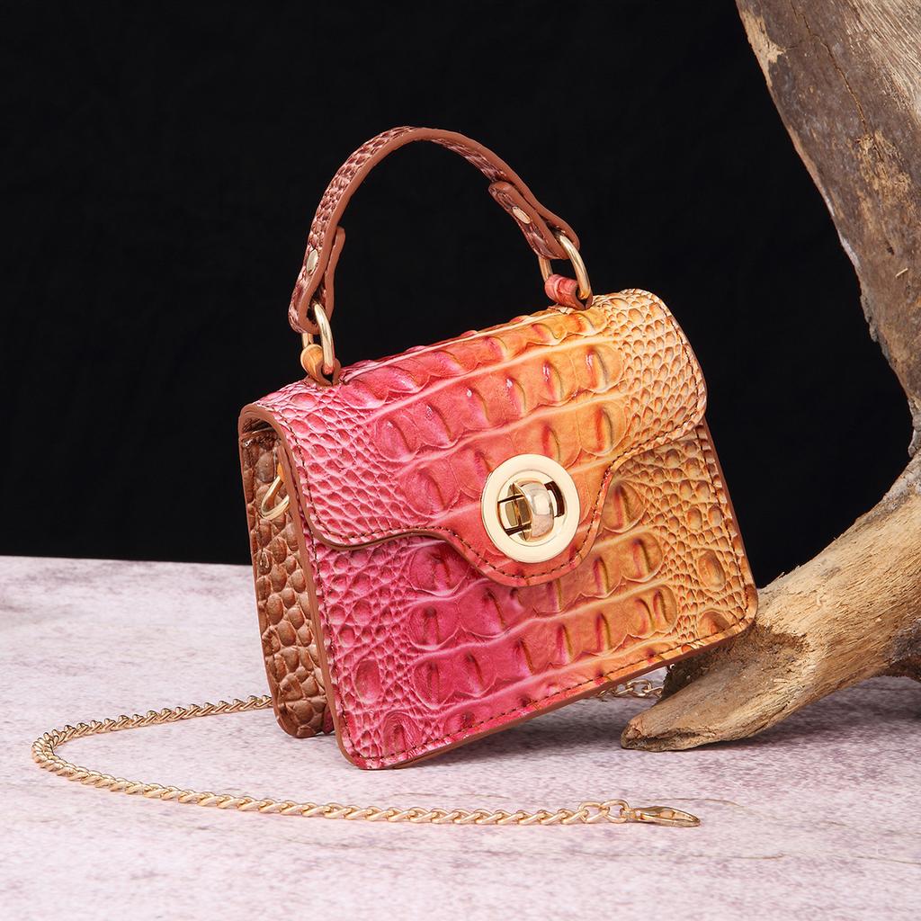 Borsa a tracolla portatile porta soldi madre retrò da donna, multicolore, con motivo coccodrillo Brahmin