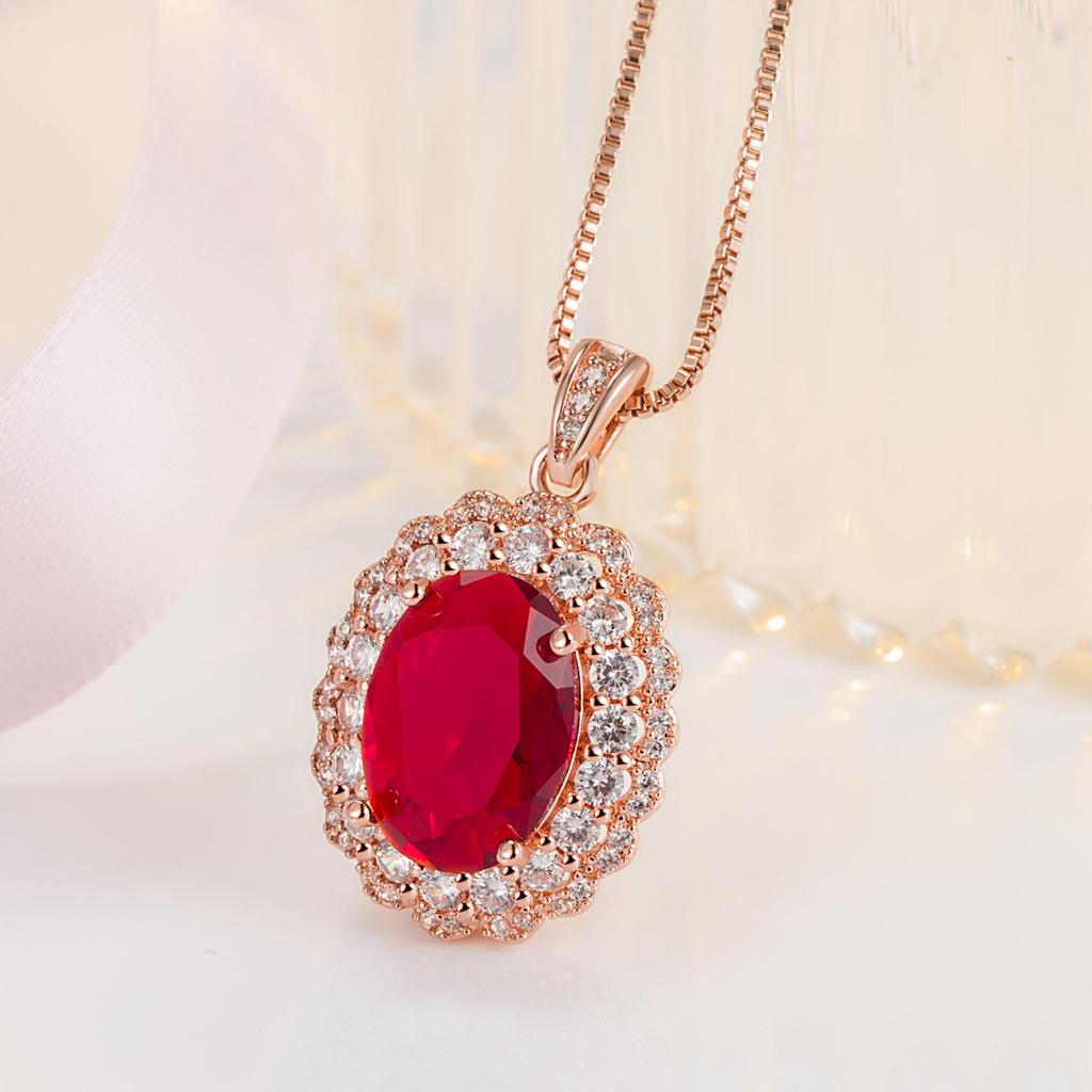 Ruby & Diamond Proposal Jewelry Set: Four-Claw Ring and Pendant Necklace