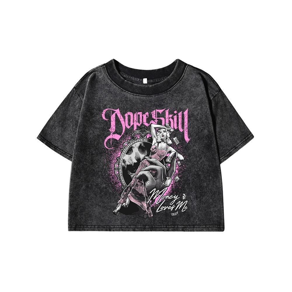 Novel Interesting Patterns Printing Women Washed Shrot Clothes Distress Tshirts Midriff-Baring Tops Cool Summer T Shirts