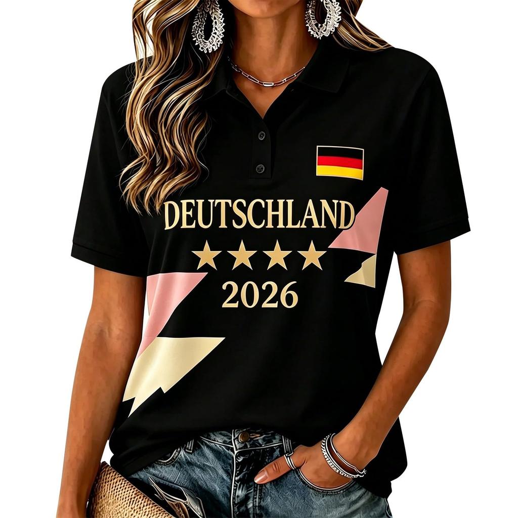 Women's Short Sleeve Soccer Print T-Shirt, Casual Neck Tee Top for Everyday Wear, Soft Comfortable Fit