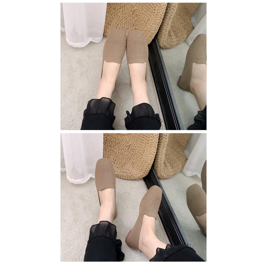 Lielas austas viengabala kurpes sievietēm, lidojošas austas plakanas pamatnes kvadrātveida purngalu auduma kurpes, adītas mīkstas zoles kurpes