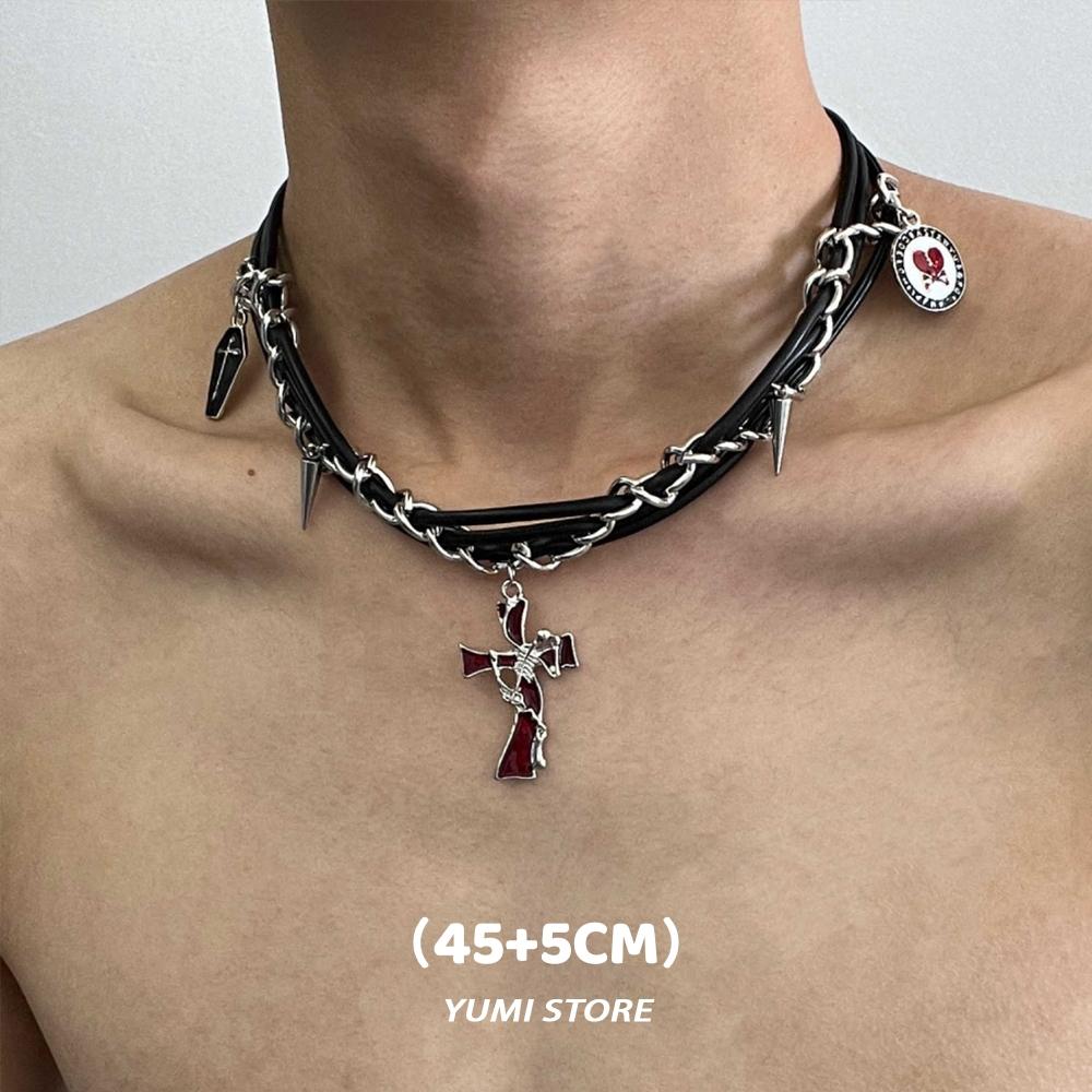 Готический Крест Чокер Для Женщины Мужчины Темный Череп Заклепка Подвеска Кожаное Ожерелье Новый Готический Хип-Хоп Пара Подарок