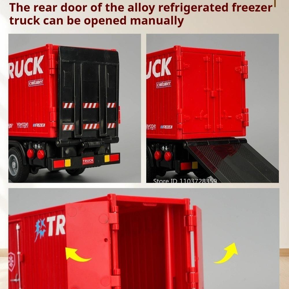 1:32 Scale Refrigerated Freezer Truck Toy Model Metal Diecast Waste Soil Transport Vehicles Doors Opened Pull Back Holiday Gifts