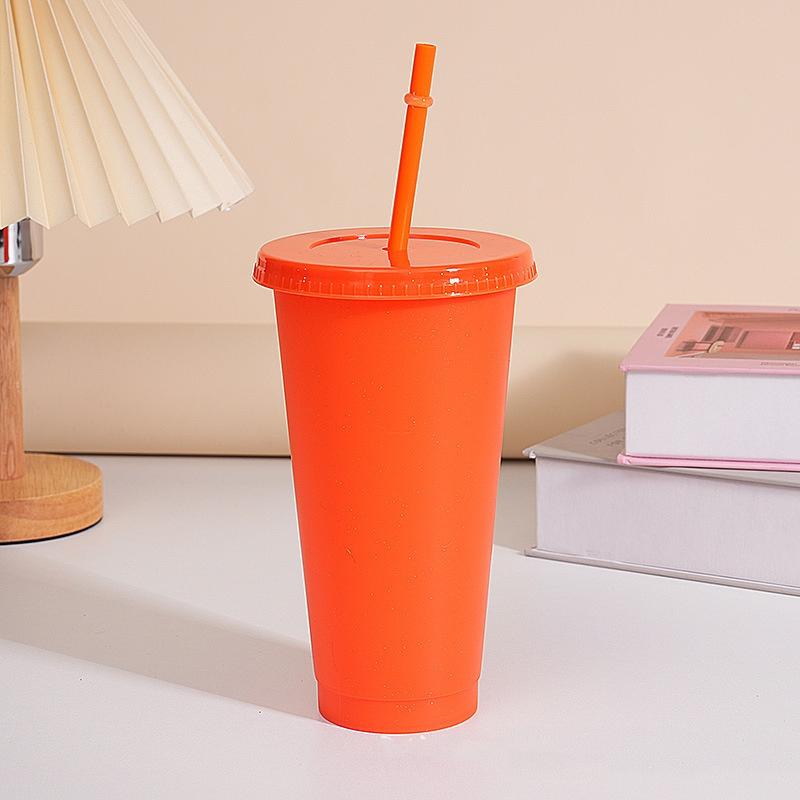 

Ассорти из однотонных многоразовых пластиковых стаканчиков объемом 710 мл и 24 унции, стаканов для холодных напитков, цветных стаканов для еды на вынос, стаканов с трубочкой и крышкой 1pcs оранжевый