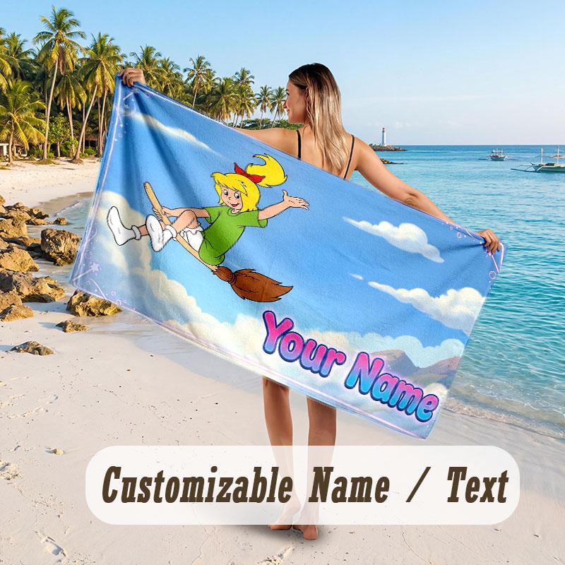 Personalized Beach Towel,Bibi Blocksberg Custom Printed Name Text, Super Absorbent Towel For Beach Vacation