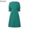 ZANZEA Women Casual Round Neck Solid Color Summer Short Sleeve Dress