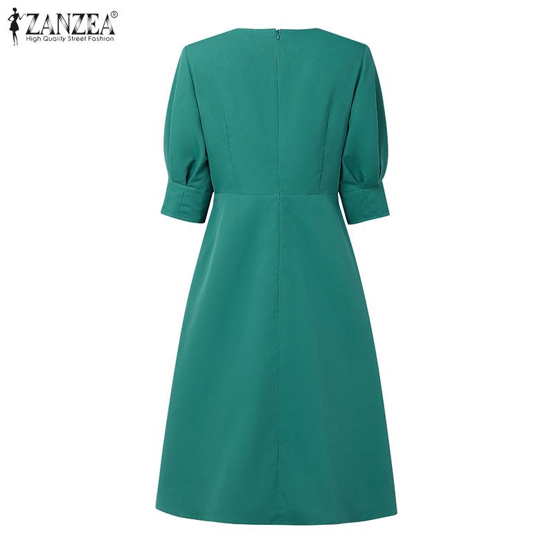 ZANZEA Women Casual Round Neck Solid Color Summer Short Sleeve Dress