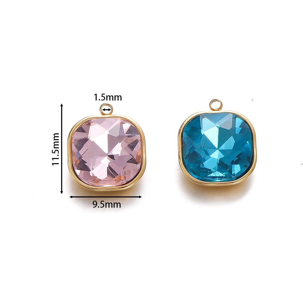 5pcs/lot Stainless Steel Glass Crystal Square Shape Charms Pendants for DIY Necklace Beads Jewelry Making Accessories