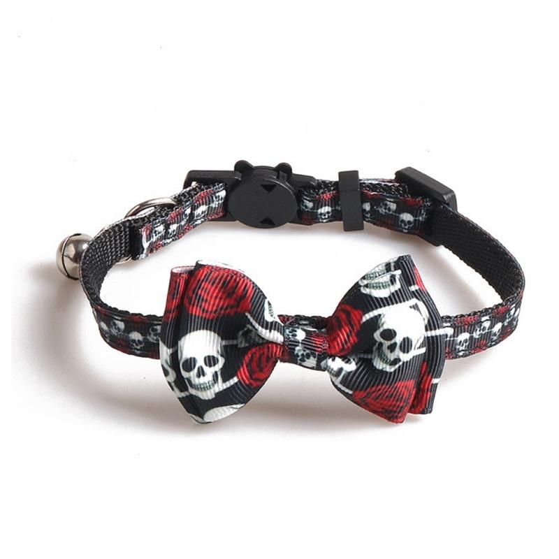 

Halloween Collar for Cat Pet Breakaway Collar Suit for Dog Neck Decors Elegant Cat Collar with Castle Cobweb Rose Skull