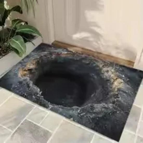 3D Stone Pit Stone Cave Vortex Carpet Waterfall Stone Pit Entrance Doormat Carpet for Entrance Door Entrance Door Floor Mat