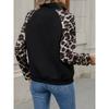 Autumn Winter Street Style Leopard Patchwork Casual T-shirt Women Stand Collar Sweatshirt Pullover Tee Top