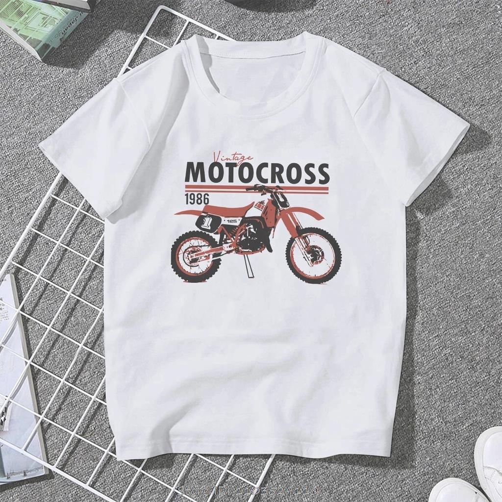 Vintage Motocross T-Shirt Enduro Cross Motorcycle Racing Girls Basic Tees Cotton Female T Shirt Men Clothing Casual Tshirt