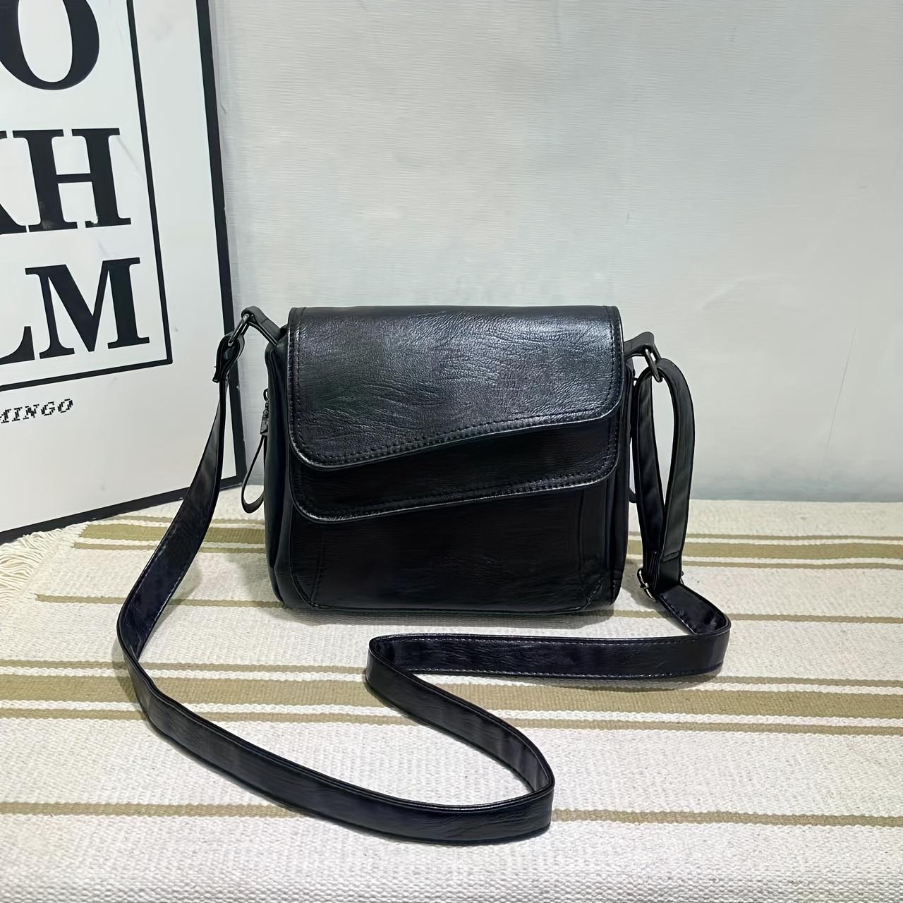 Женская мягкая квадратная сумка через плечо многокарманный кошелек с клапаном повседневный стиль универсальная сумка на одно плечо большой вместимости натуральная кожа чёрный 2218₽