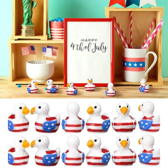 Patriotic Eagle Duck Figurine Mini Resin Ducks with 250th Anniversary Patterns Tiny Animal Sculptures for Independence Day Home Office Desk Bathroom