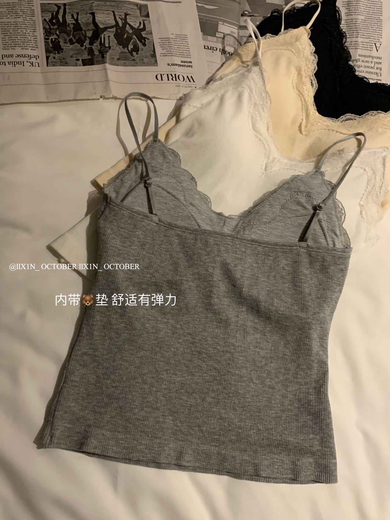 

Traceless lace beauty back sling vest inner anti-light outer wear integrated fixed cup with chest pad wrap One size fits all сірий колір