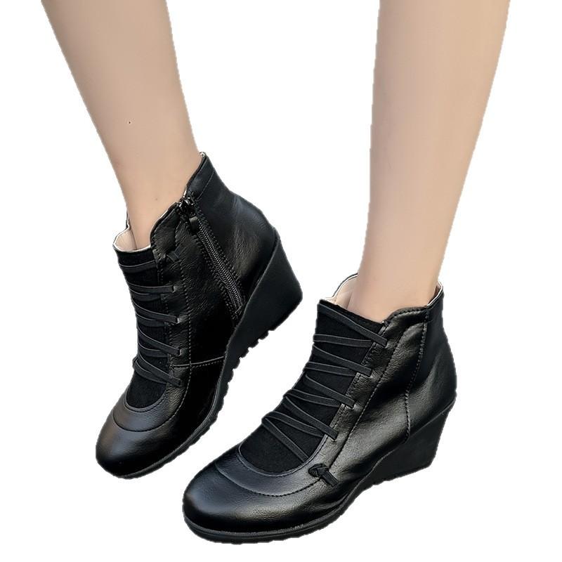 Women's Retro Chunky Heel Ankle Boots Side Zipper Slip On Platform Shoes Plus Size