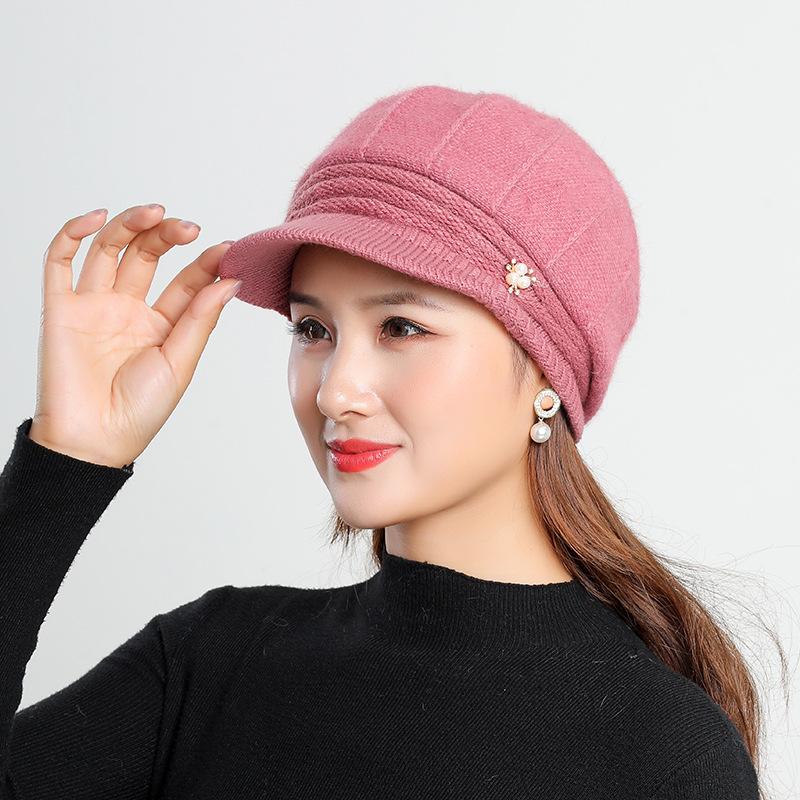 Korean Women's Knitted Solid Color Short Brimmed Duckbill Hat Outdoor Plush Tourist Knitted Beret Hat Trend