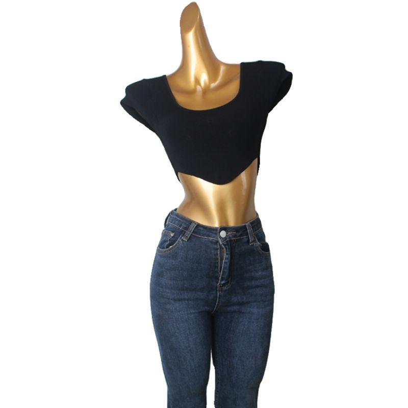 US Niche Style Brand Square Collar Knitwear Stylish Asymmetrical Summer Midriff-Baring Short Sleeve Silm T-shirt