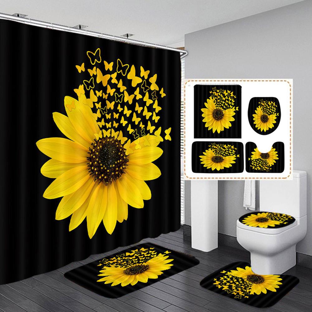 Buy 3 4pcs Sunflower Butterfly Print Bathroom Shower Curtain Toilet Cover Decor At Affordable Prices Free Shipping