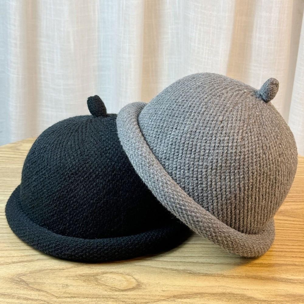 with Short Brim Knitted Hat Solid Color Landlord Hats Fashion Knitted Melon Skin Hats Winter