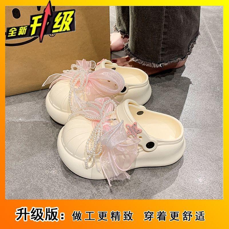 

Lace platform toe sandals for women wear 2025 new non-slip sandals with bow hole shoes 39-40