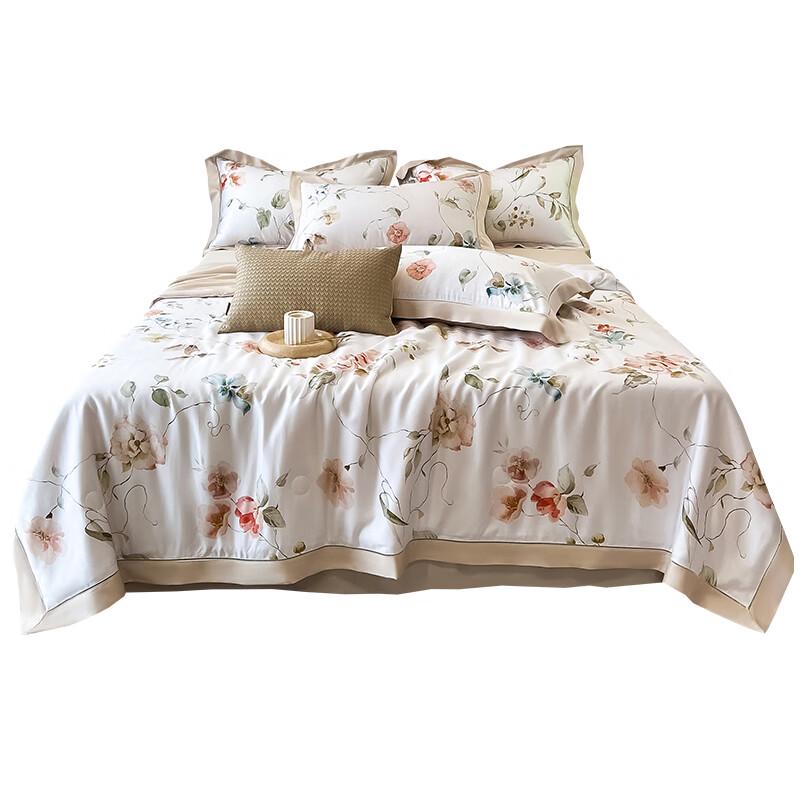 

LENGARY 60-Count Tencel Hollow-out Printed Four-Piece Summer Quilt Set