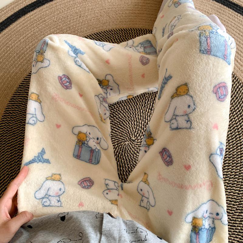 Korean Style Women's Cartoon Flannel Sleep Pants - Wearable Outdoors for Autumn and Winter 2025
