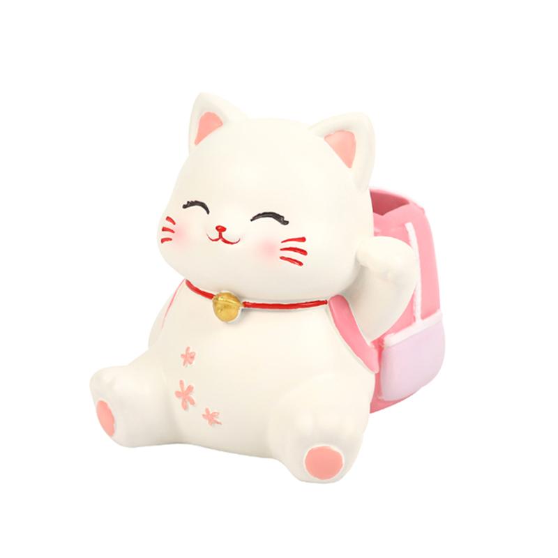 1pc Cat Pen Holder Cute Pencil Holder Multipurpose Pen Storage Ornament Resin Desktop Storage Box Desk Organizer School Supplies