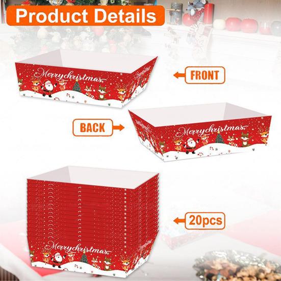 Christmas Snack Trays Disposable Paper Food Boats for Party Platters Santa Santa Tree Designs Serving Tray Leak-Proof Food Holders for Holiday