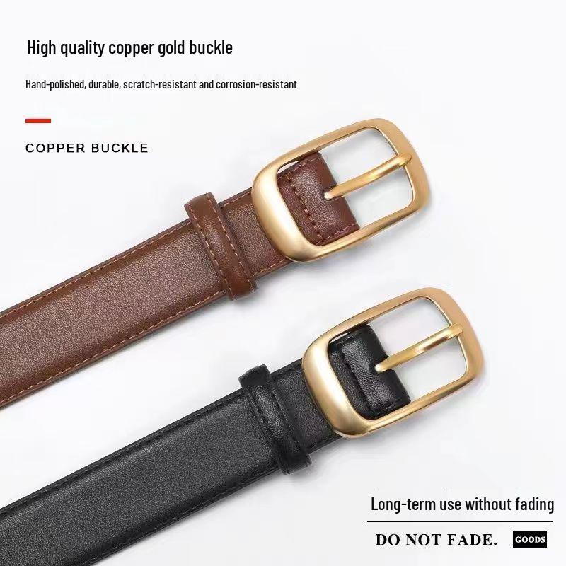 Women's Versatile Black Leather Belt - Fashionable Decorative Waistband for Jeans