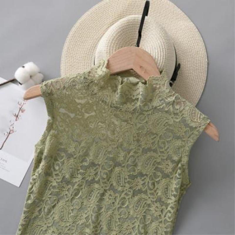 

Черный высокий воротник внутренний жилет женская летняя верхняя одежда сексуальная кружевная майка без рукавов топ One size зелёный