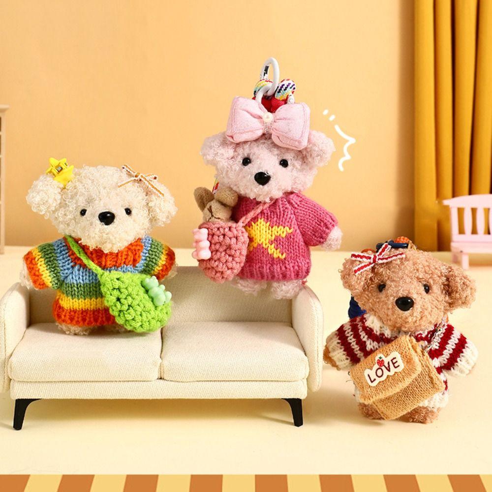 Fluffy Crochet Sweater Dog Keychain PP Cotton Puppy Stuffed Doll Keyring  Home Decor