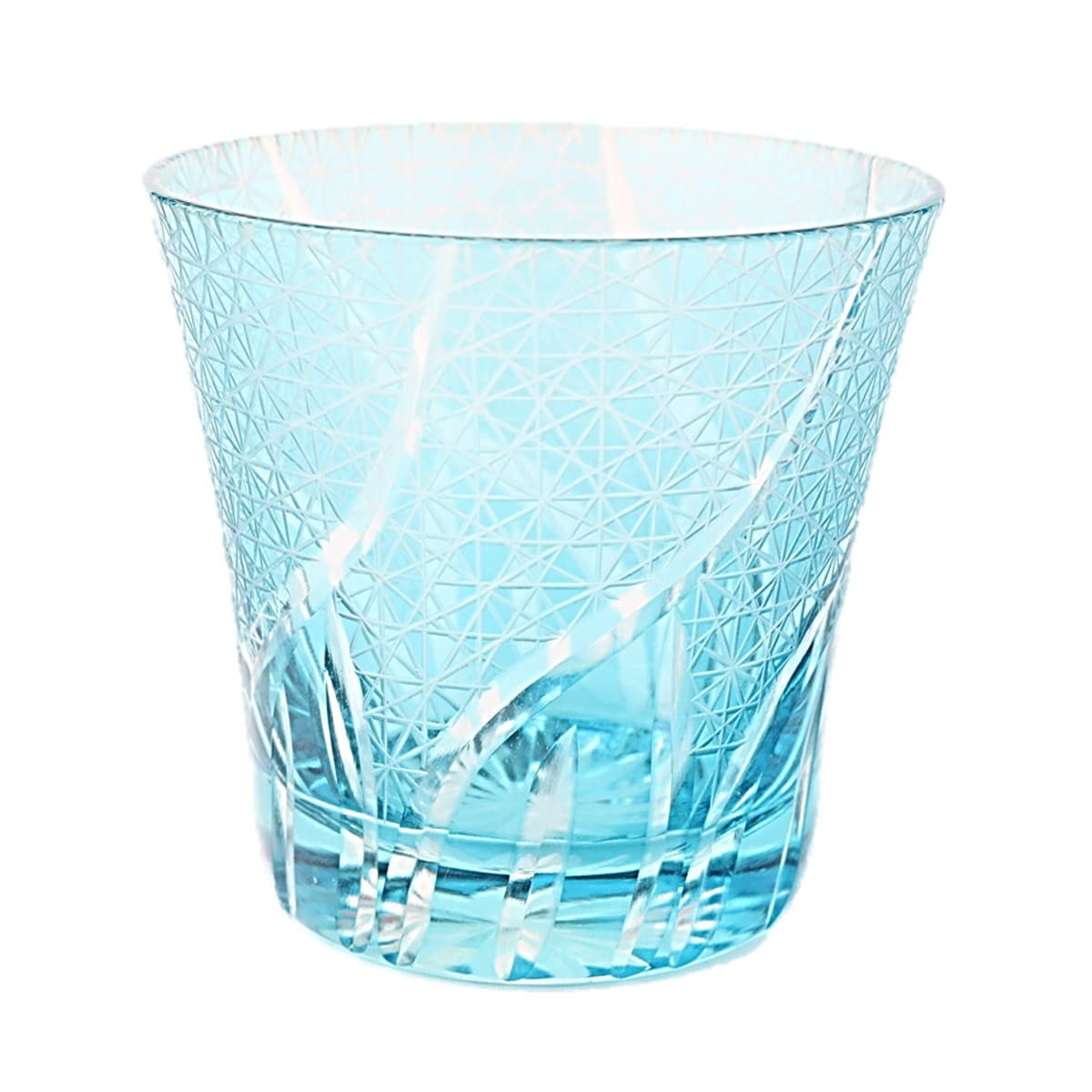 

Nostalgia Kiriko Glass Cup 240cc Ranbori Komon Aqua New Color with Bottom Engraving Bisho Current Model J-kitchens 94xH85mm