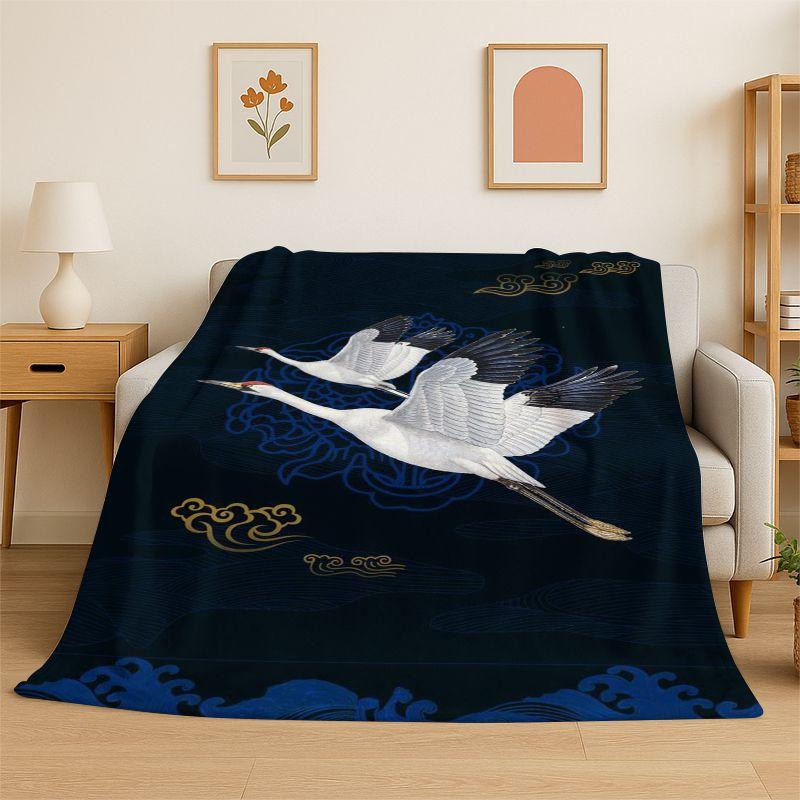 Classic Chinese Elements Style Flannel Blanket Soft Warm Throw Blanket for Bedroom Living Room Bed Travel Camping Picnic Cover