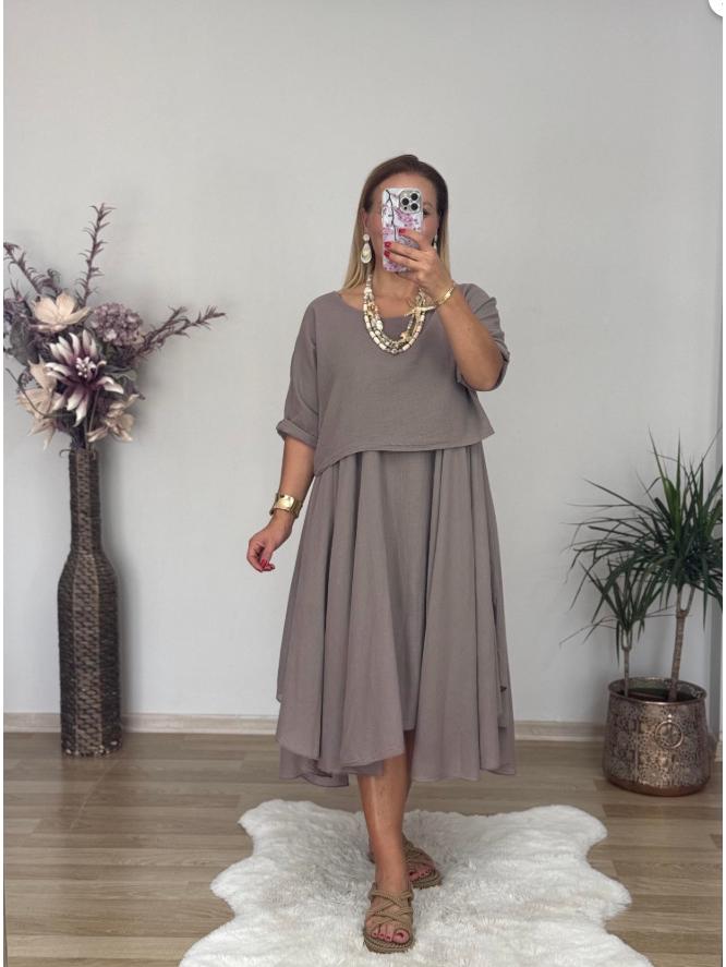 2025 Elegant Plus Size Two-Piece Summer Dress - Slimming, Tummy Concealing Solid Color Skirt