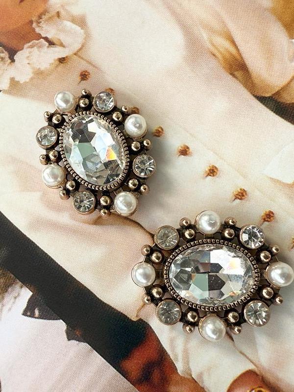 Ручная работа Ретро Жемчуг и Стразы Золотой Сплав Аксессуары для Одежды и Сумок All Pearl + White Rhinestone One Piece