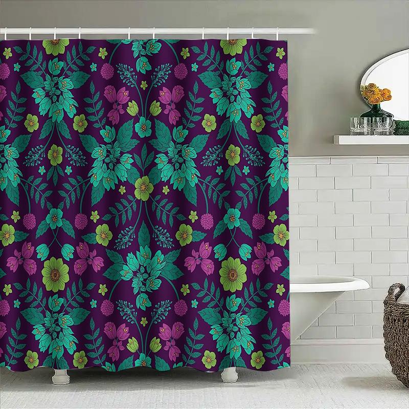 Floral Shower Curtain Botanical Greenery Pattern Nature Theme Bathroom Decor Vintage Farmhouse Style Waterproof Fabric Washable