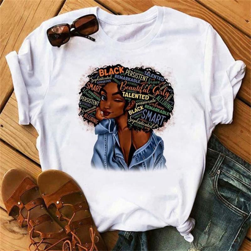African Fashion Girls Print Women T-Shirts Short Sleeve Y2K Tops 90S Harajuku Graphic T Shirt Summer Clothing Casual Loose Tee