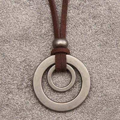 1 Piece Vintage Double Ring Alloy Pendant Adjustable Necklace, Unisex, Retro Style Design, Durable, Suitable for Daily Wear