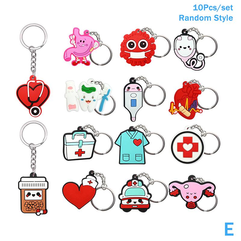 10Pz Portachiavi Medico Stetoscopio Uniforme da Infermiera Per Infermiera Medico Portachiavi Donne Uomini Moda Accessori Chiavi Medici Regalo per Amici