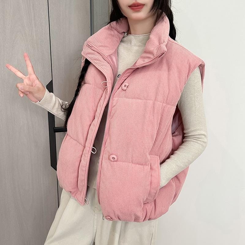 Corduroy Short Cotton Vest Women's 11 Autumn and Winter New Loose Cotton Vest Bread Jacket Stand-up Collar Sleeveless Jacket