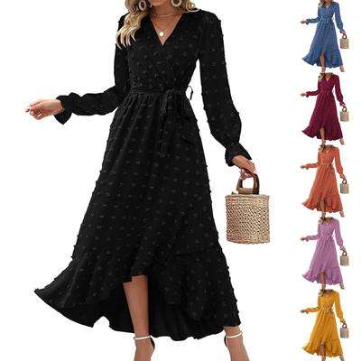 Women's Summer Fashion Long Sleeve Solid Color Dot Boho Corset Dresses