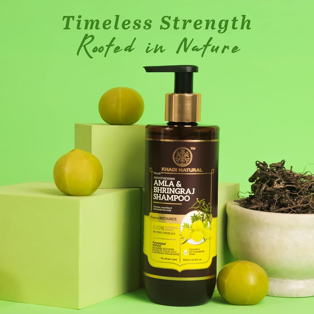 KHADI NATURAL Amla Bhringraj Shampoo Sanfte Haarreinigung Für Weiches Glattes Haar Geeignet Für Alle Haartypen 310 ml