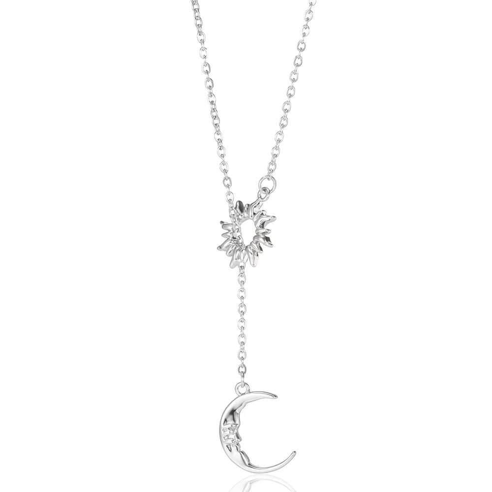 2025 Sun Moon Coin Pendant Necklace For Women Cute Fashion Gold Color Stainless Steel Round Necklace Sweet Jewelry Her Gifts
