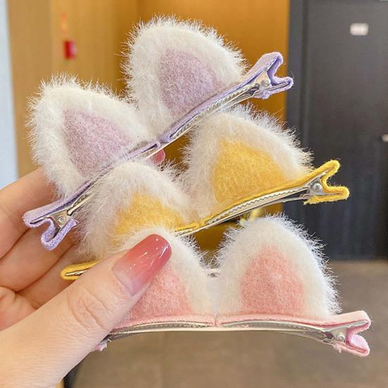 Yousheng Hair Pin 3D Cat Ear Plush Hair Clip Soft Fluffy Vibrant Colors Rounded Metal Clamp Kids Hairpin Autumn Winter Hairstyles School Travel Party