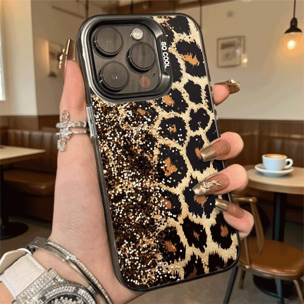 Golden Leopard Print with Glitter Hard Phone Case for Xiaomi Redmi Note 15 14 13 12 11 Pro Plus Shockproof Protective Cover